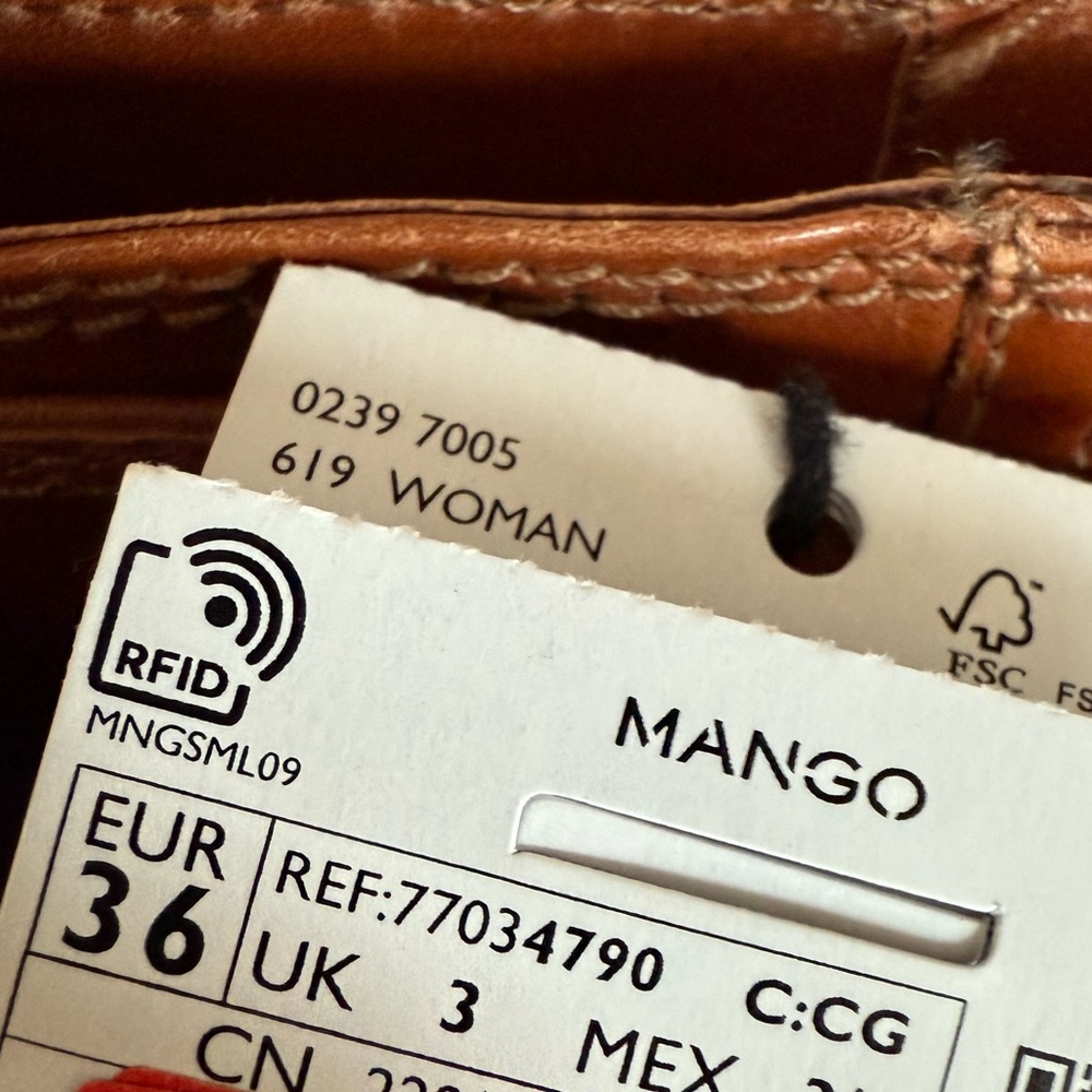 $219 New Mango MNG Cognac Leather Ankle Boots with Block Heel Euro 36 US 6 - Picture 10 of 11